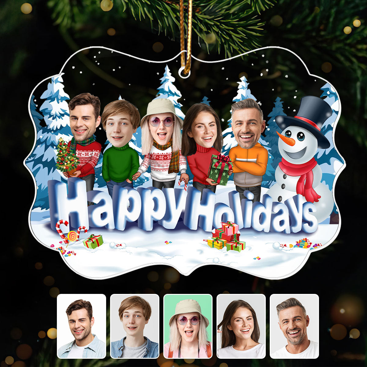 Happy Holiday Funny Family, Custom Photo Ornament, Personalized Family Photo Christmas Ornament, Family Keepsake