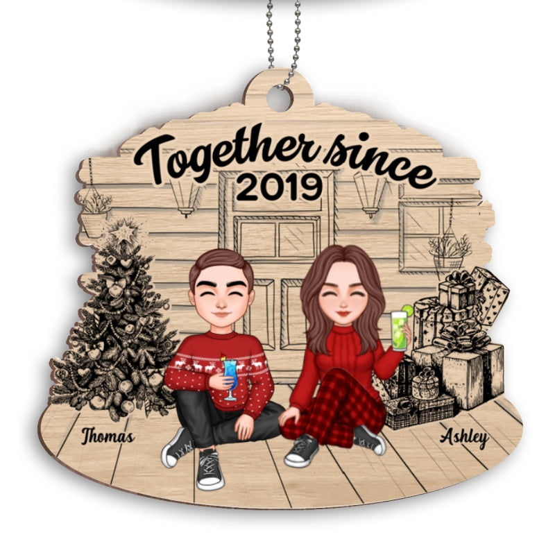 Our First Christmas Together Since Cute Couple Personalized Wooden Ornament