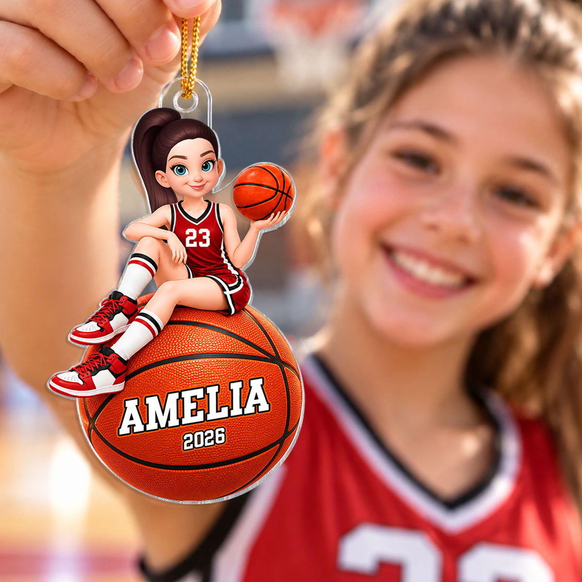 Proud Basketball Player Slay Girl - Personalized Acrylic Ornament - Christmas Gift For Basketball Players, Granddaughter, Daughter