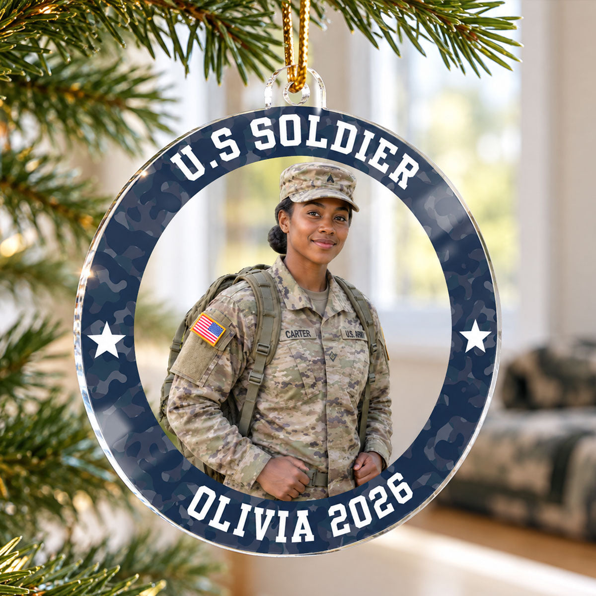 Custom Photo Army Uniform – Personalized Acrylic Ornament – Proud Army Mom Dad Keepsake, Christmas Gift for Military Family