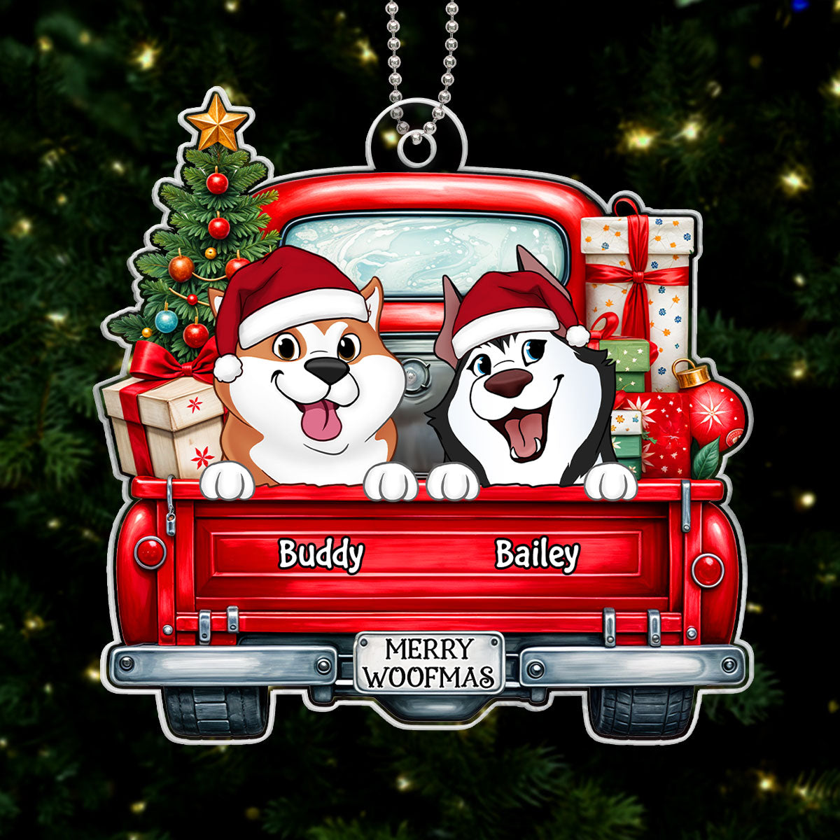 Cute Dogs On Truck Christmas Decor For Dog Lover Personalized Acrylic Ornament