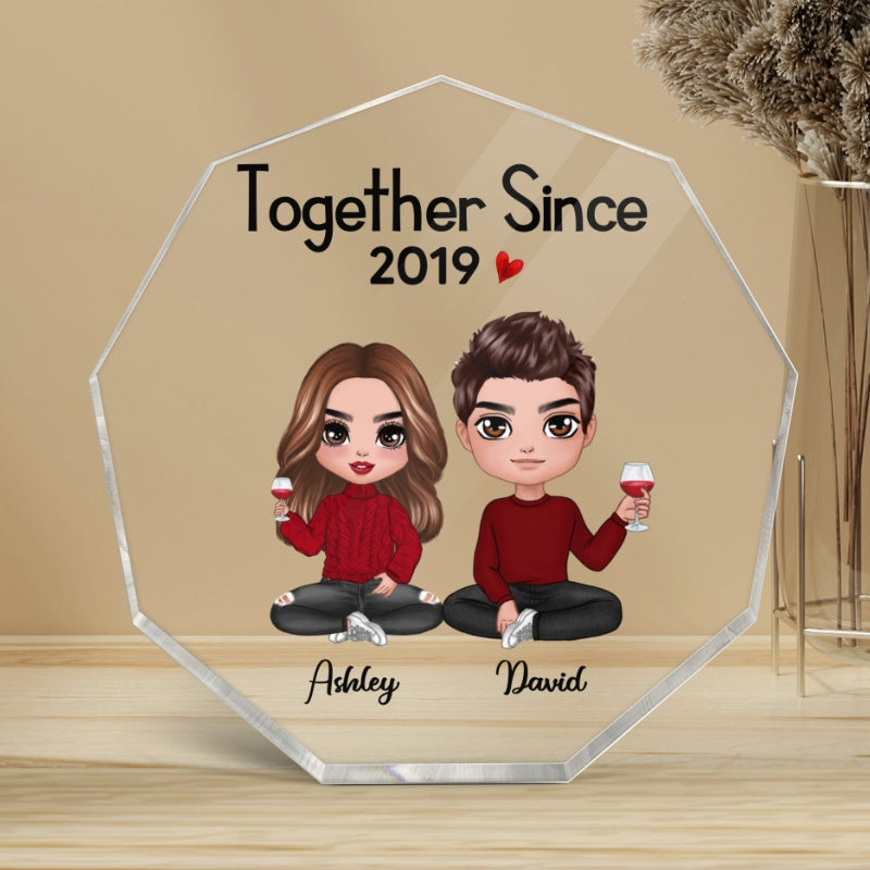 Doll Couple Sitting Gift For Him Gift For Her Personalized Nonagon Acrylic Plaque