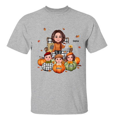 Fall Season Grandma And Kids Pumpkins Personalized Shirt
