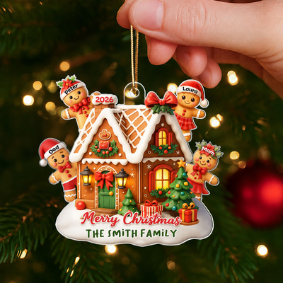 Gingerbread Family - Personalized Acrylic Ornament - Christmas Gift for Family, for Her, for Husband
