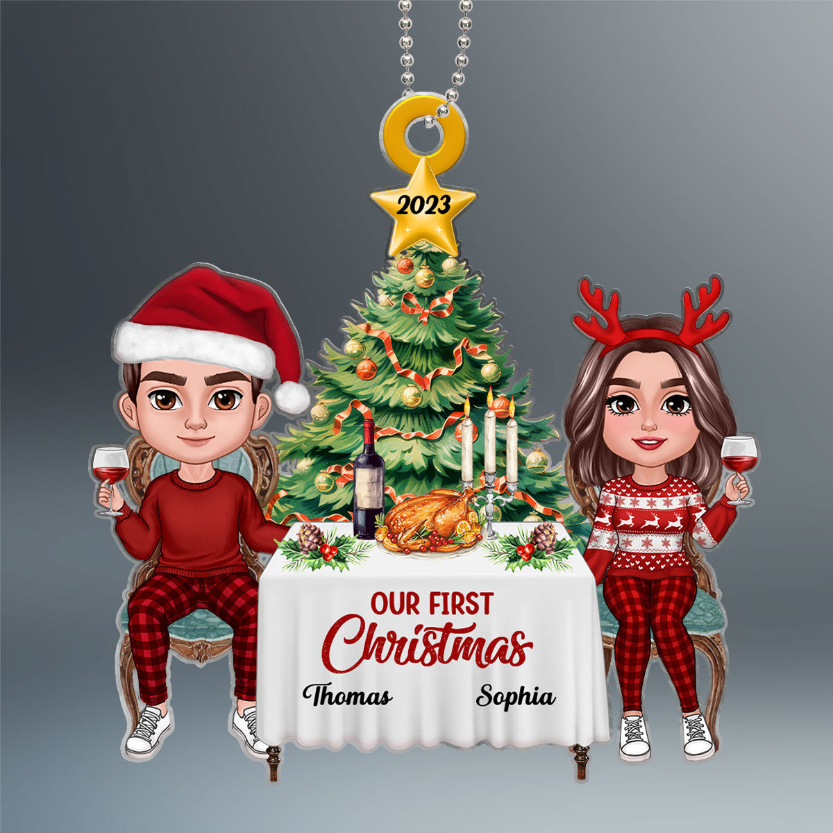 Doll Couple First Christmas Dinner Personalized Acrylic Ornament