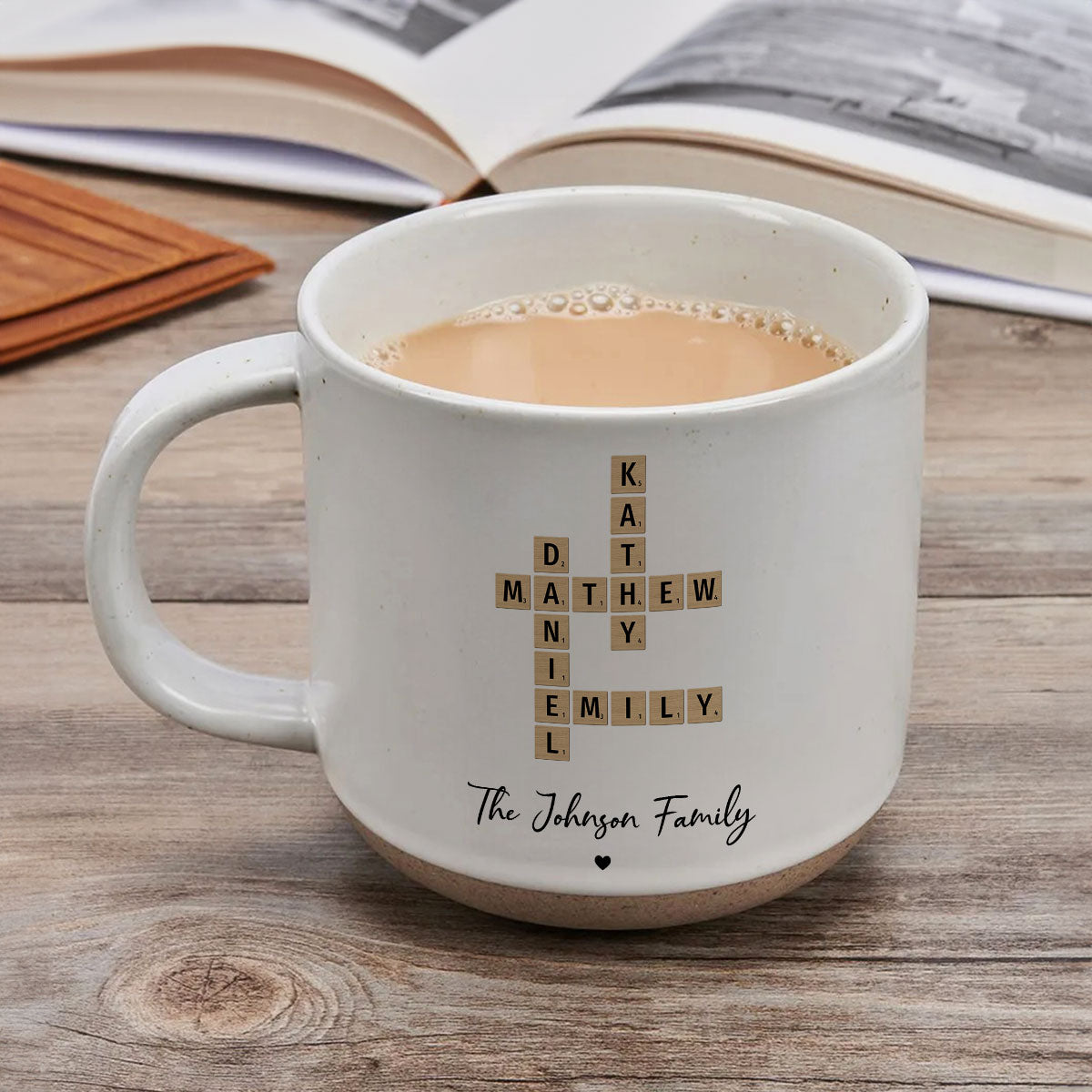 Family Crossword Art Personalized Pottery Mug, Unique Gift For Siblings, For Family