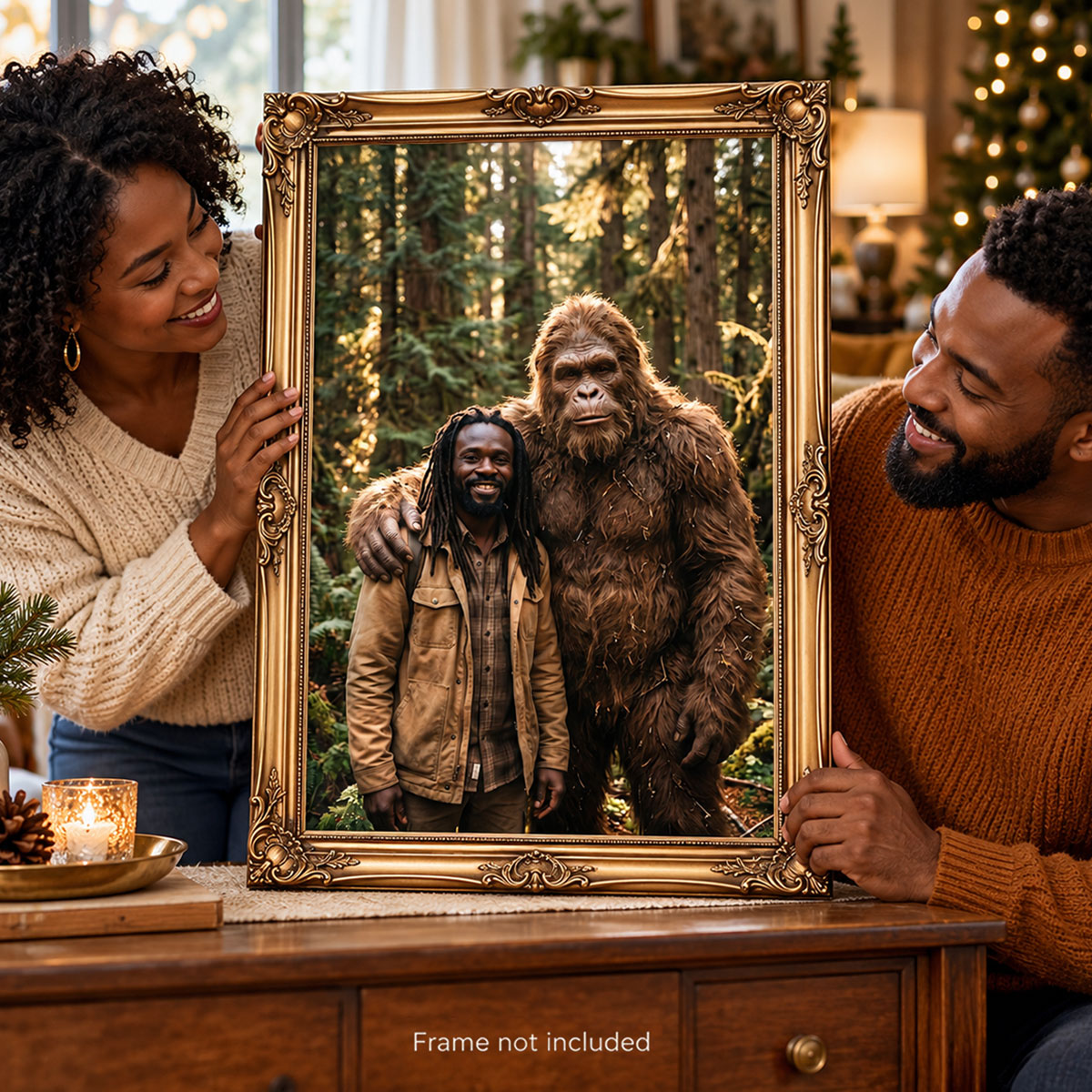 Custom Bigfoot Portrait from Photo - Personalized Poster - Vintage Christmas Gift for Dad, Husband