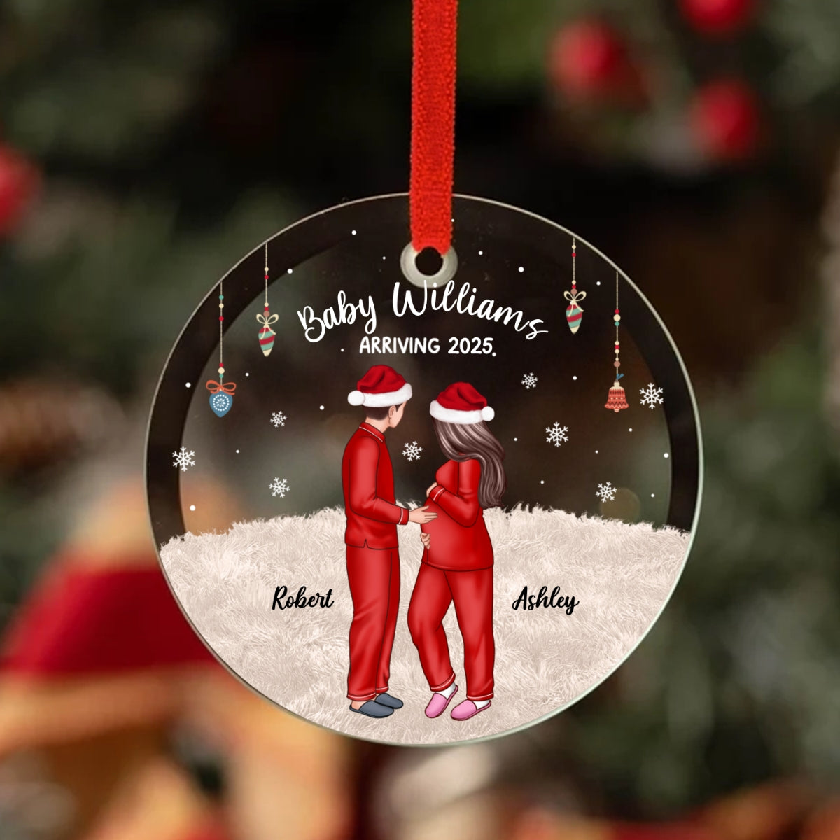 Personalized Pregnancy Ornament, Expecting Family Christmas Personalized Circle Glass Ornament, New Mom Christmas Gift