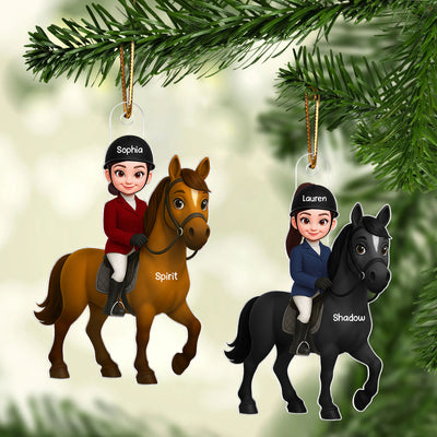 3D Effect Girl And Her Horse - Personalized Acrylic Ornament