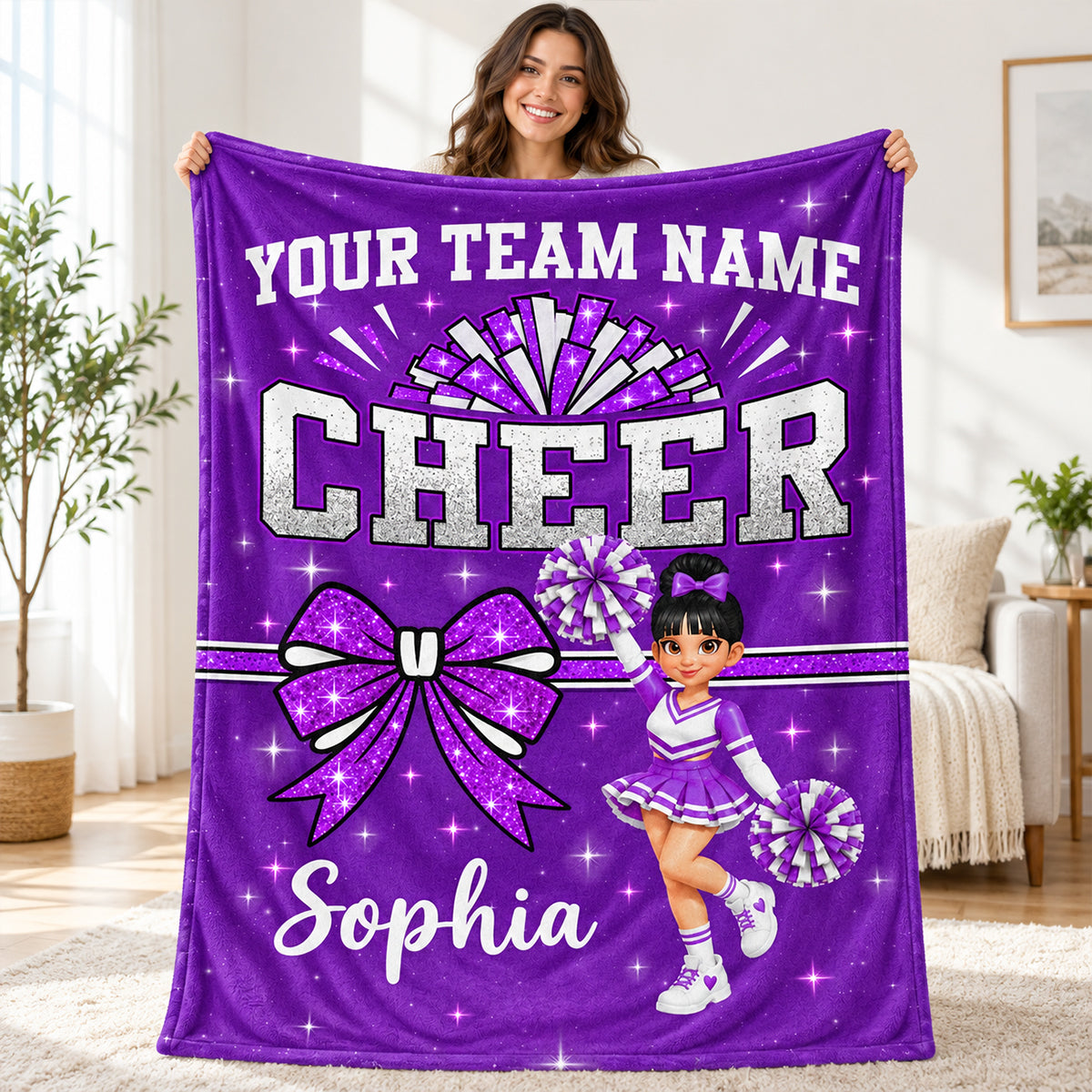 Cheerleader Cheer Custom Name Team Name - Personalized Fleece Blanket - Christmas Gift For Cheerleaders, Daughter, Granddaughter