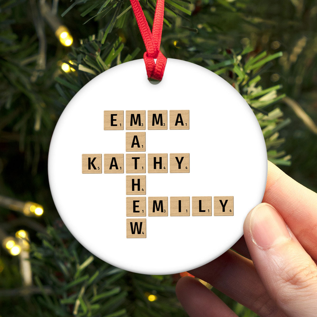 Family Christmas Decor Crossword Puzzle Art Personalized Round Ceramic Ornament