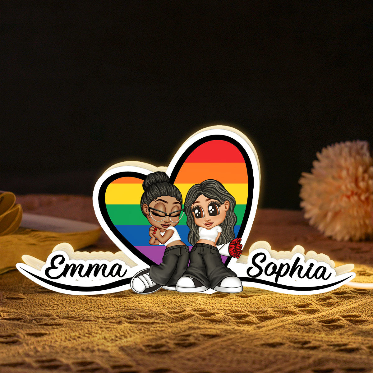Y2K Couple LGBT Heart Personalized Light Box, Gift for Him for Her, Pride Month