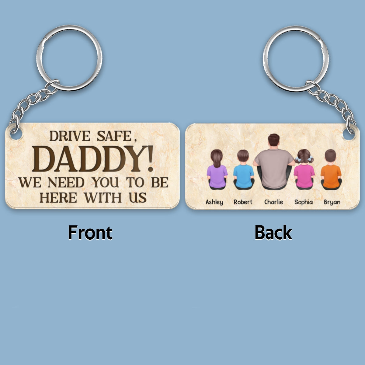 Family Couple Kid Dog Cat Sitting Back View Personalized Acrylic Keychain