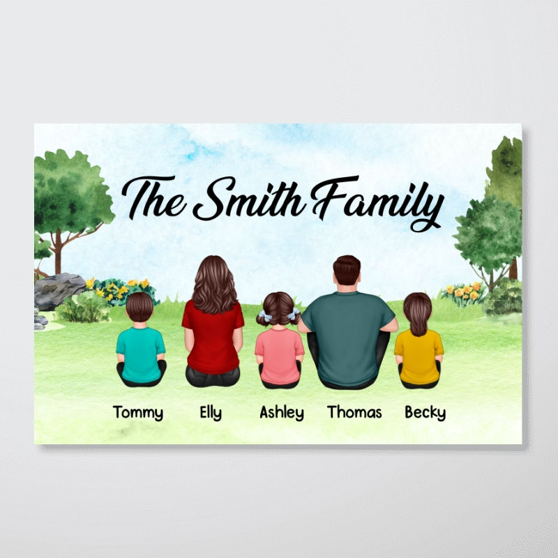 Family Sitting Back View In The Park Personalized Horizontal Poster