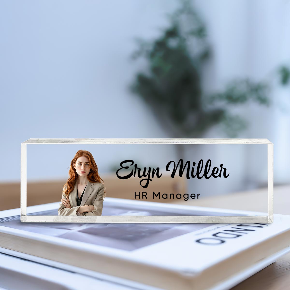 Upload Photo Daisy Flowers Blank Personalized Acrylic Desk Name Plate, Gift For Colleagues, Coworkers, Boss, Nurses, Doctors