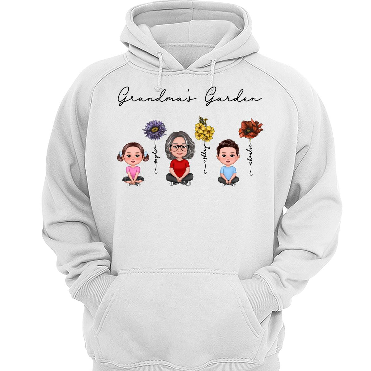 Grandma Grandkids Crossed Legs Sitting Vintage Birth Flower Personalized Shirt