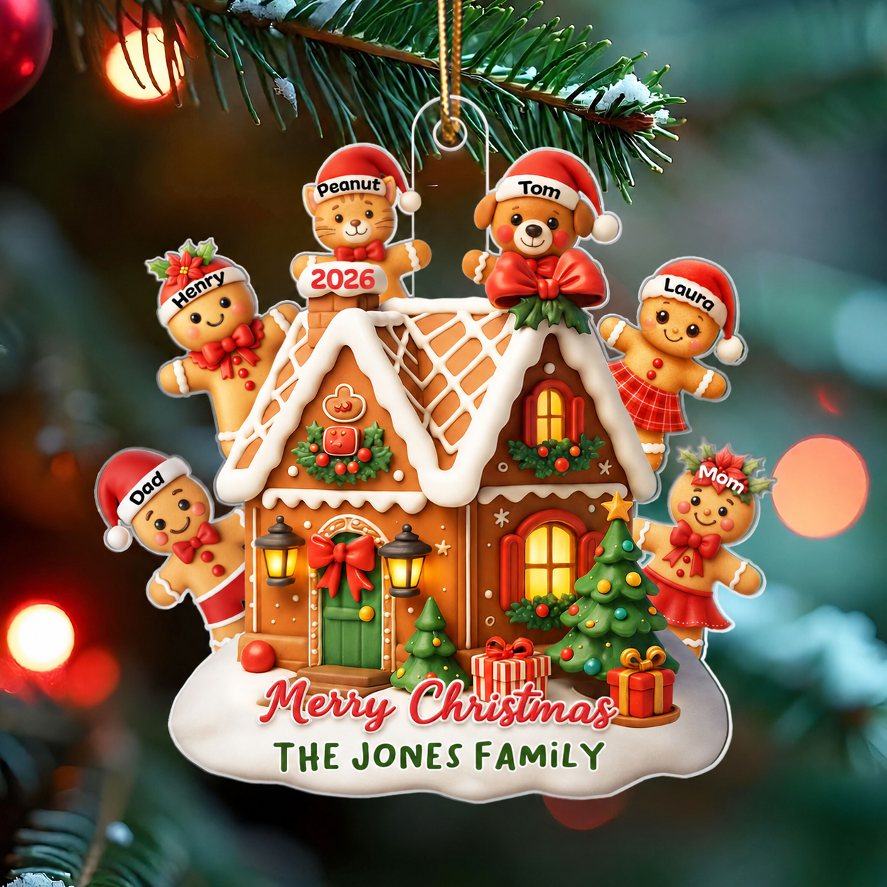 Gingerbread Family - Personalized Acrylic Ornament - Christmas Gift for Family, for Her, for Husband