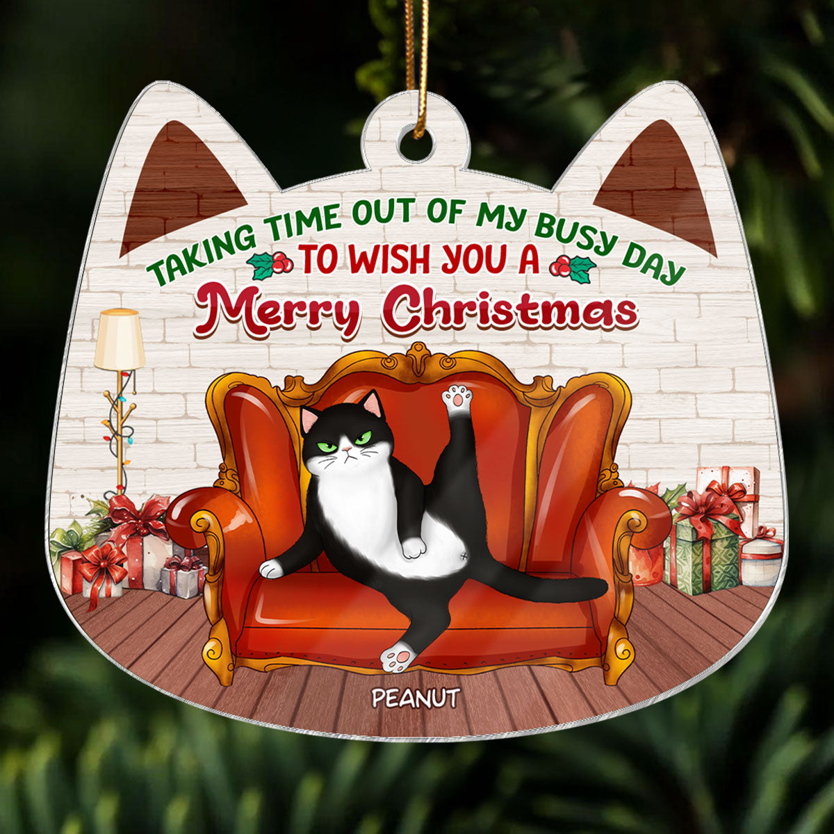 Sassy Fluffy Cats Taking Time Wish You Merry Christmas Personalized Acrylic Ornament, Funny Christmas Gift For Cat Lovers
