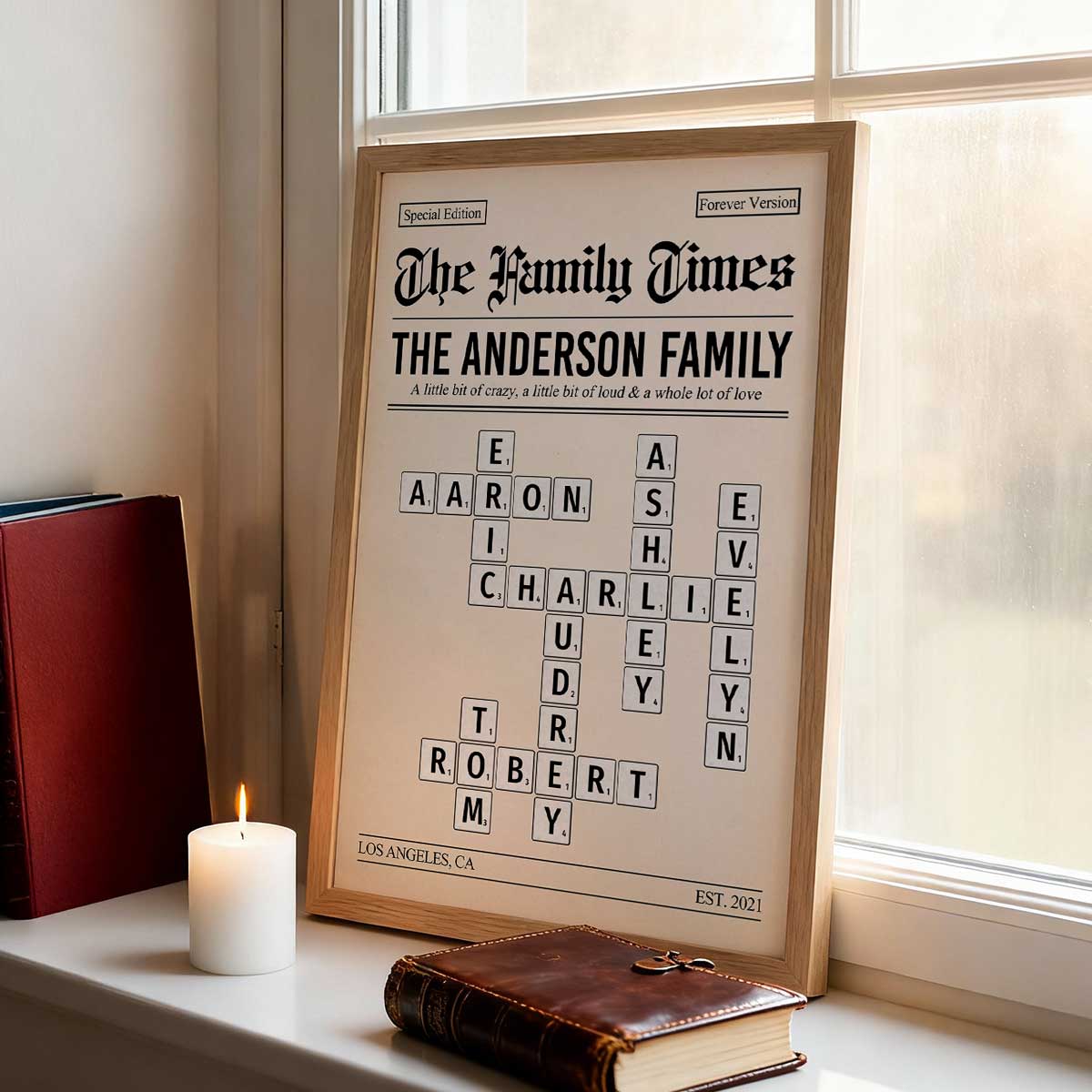 The Family Times Crossword Puzzle Newspaper Style - Personalized Poster - Home Decor Keepsake Gift For Family
