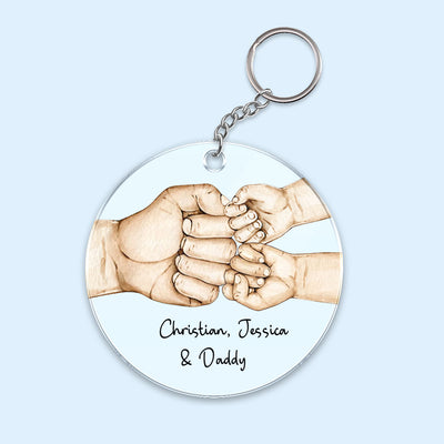 Daddy's Team Fist Bump Personalized Acrylic Circle Keychain