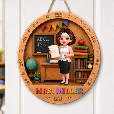 Teacher In Classroom 3D Design - Personalized 2-Layered Wood Sign - Back To School Gift For Teacher
