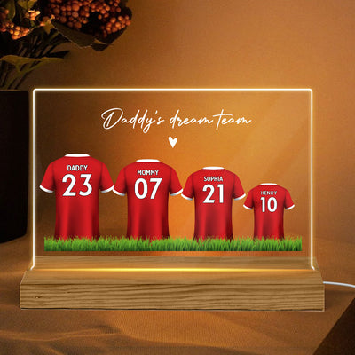 Daddy's Team Soccer Shirt Personalized Acrylic LED Night Light