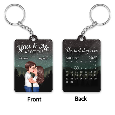 Couple Kissing Under Sky Night Anniversary Date Calendar Personalized Acrylic Keychain
