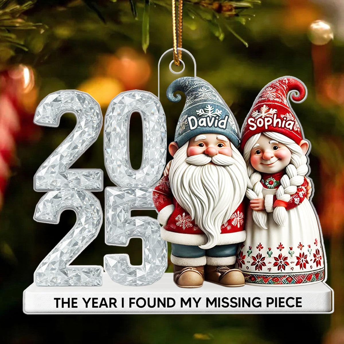3D Shining Effect Gnome Couple - Personalized Acrylic Ornament - Unique Christmas Gift For Him, For Her, For Couple