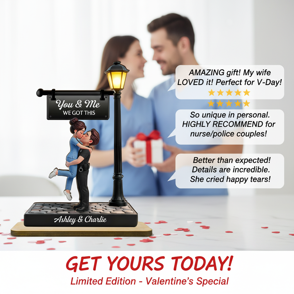 Proud Hero Couple Under Lamp Post - Personalized 2-Layered Wooden Plaque - Valentine's Day Gift For Couple, For Him, For Her, Nurse, Police, Firefighter, Army