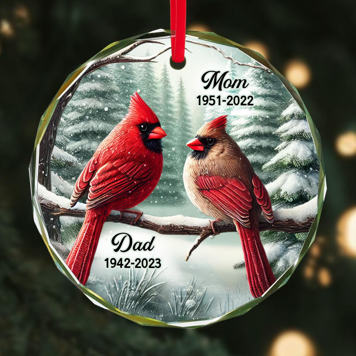 Winter Scene Memorial Cardinal Sympathy Gift Remembrance Keepsake Personalized Glass Ornament