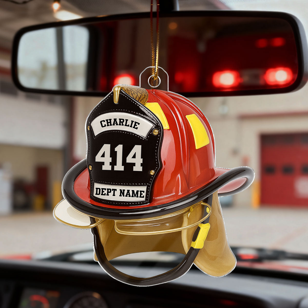 3D Effect Firefighter Helmet - Personalized Acrylic Car Hanger- Gift For Firefighter