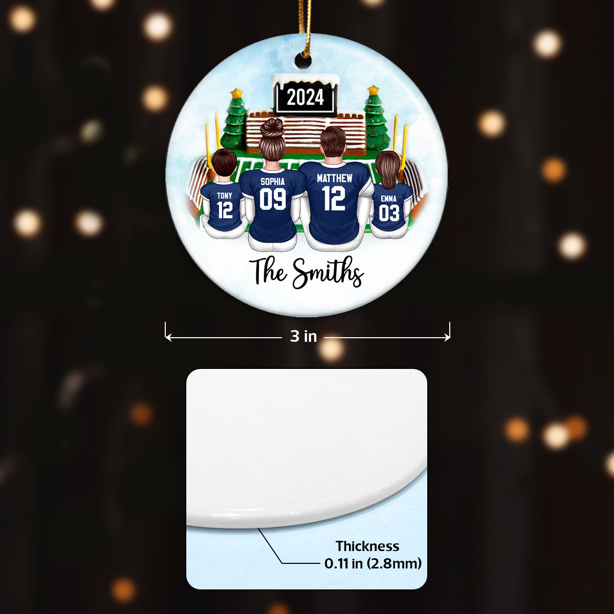 Football Family Watching Game Ballpark Sport Lover Personalized Ceramic Ornament