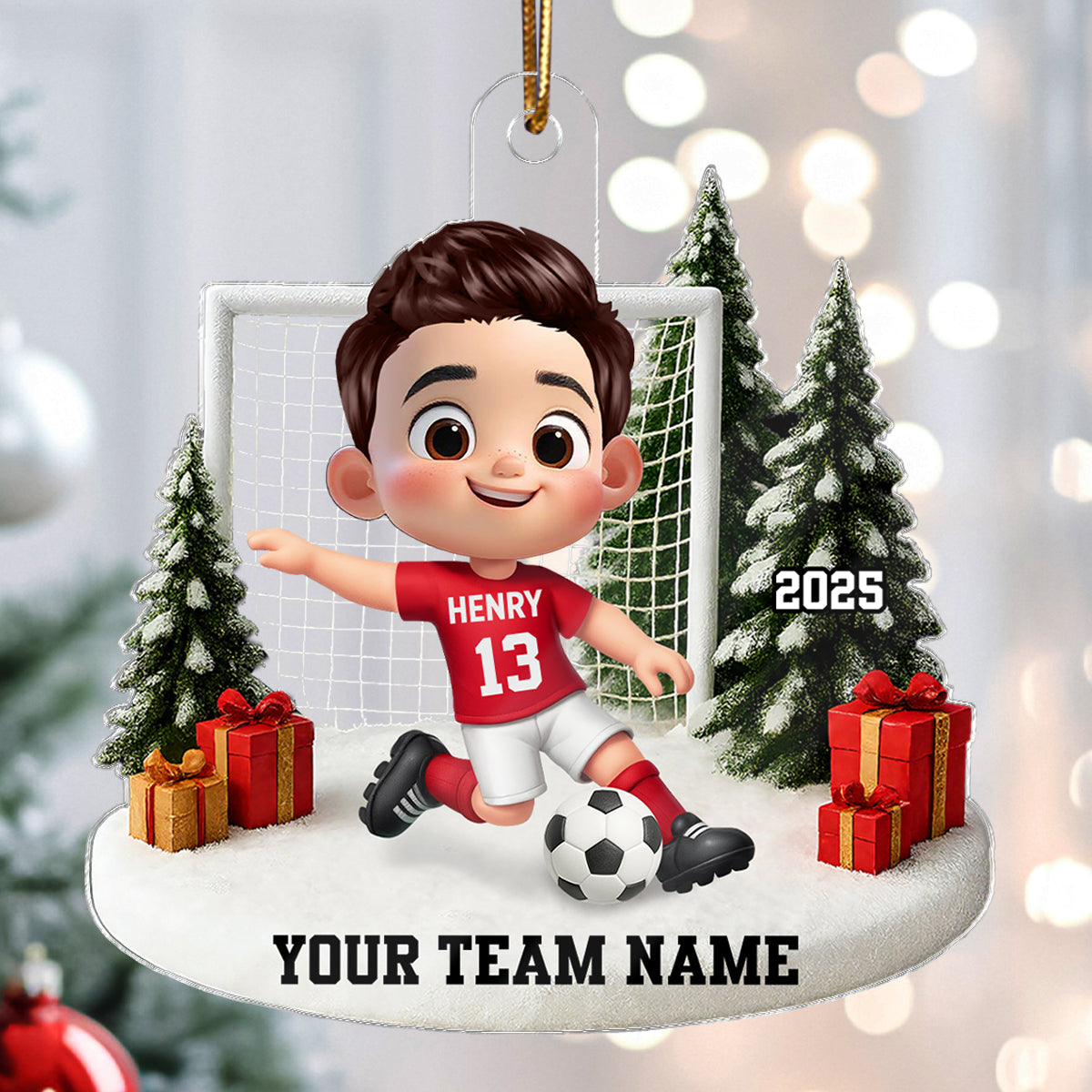 3D Effect Kid Soccer Player - Personalized Acrylic Ornament - Gift For Soccer Lovers, School Soccer Team
