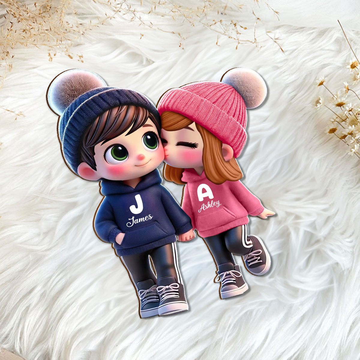 3D Effect Cute Cartoon Couple Walking Personalized Standing Wooden Plaque,  Gift for Him, Gift for Her