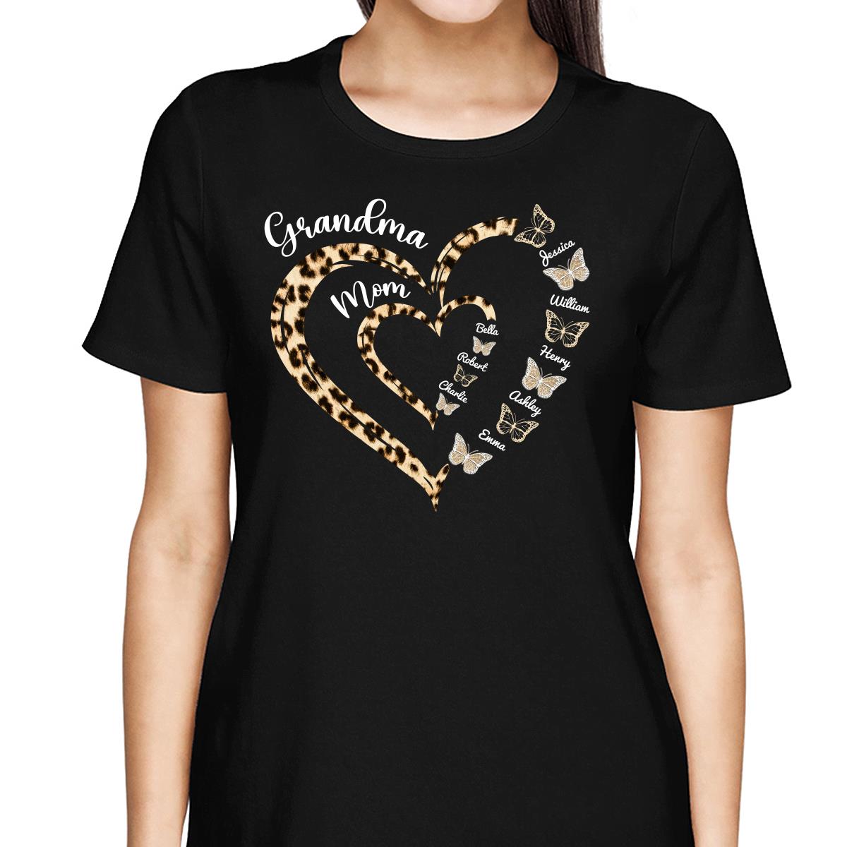 Leopard Grandma Mom Butterflies Heart In Heart Personalized Shirt