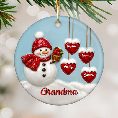 3D Effect Grandma Snowman - Personalized Ceramic Ornament - Christmas Decor For Grandma