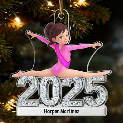 3D Effect Gymnastic Girl Front Split Pose With Year - Personalized Acrylic Ornament - Gymnast Gift For Daughter, Granddaughter
