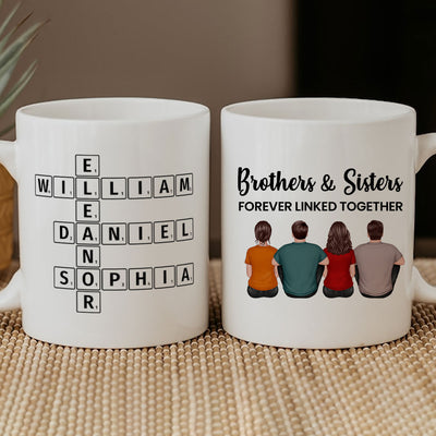 Brothers Sisters Family Linked Together Crossword Puzzle Art Personalized Mug