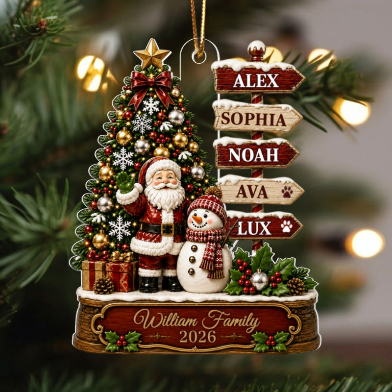 Family Christmas Tree Sign Post - Personalized Acrylic Ornament - Christmas Gift, Gift For Family