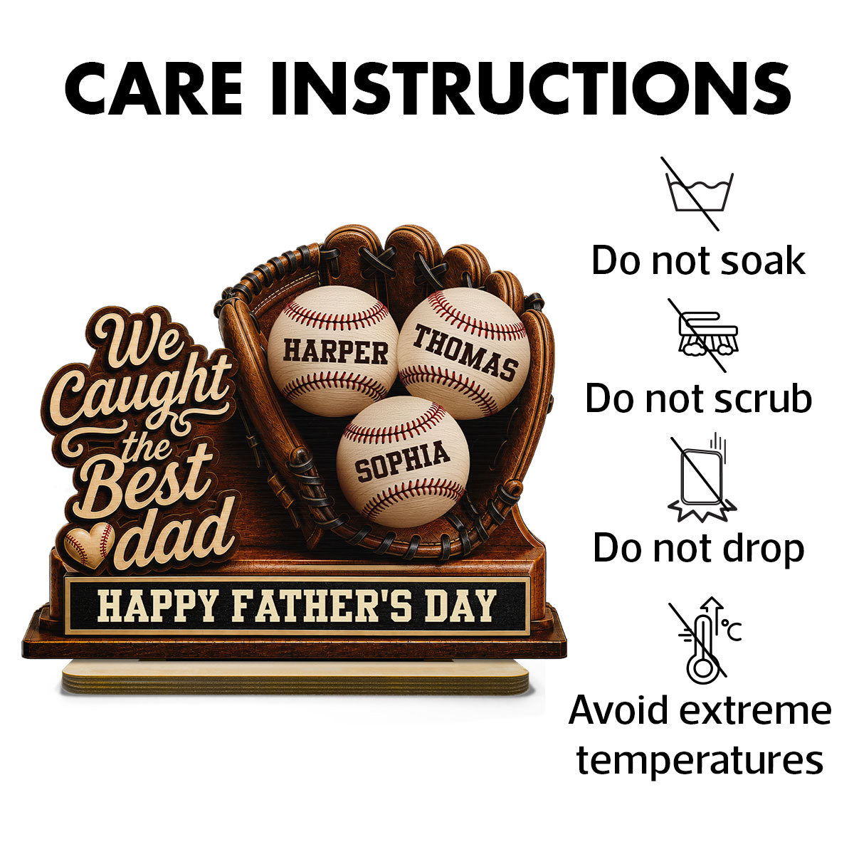 We Caught The Best Dad Baseball In Glove - Personalized 2-Layered Wooden Plaque - Happy Father's Day For Baseball Dad