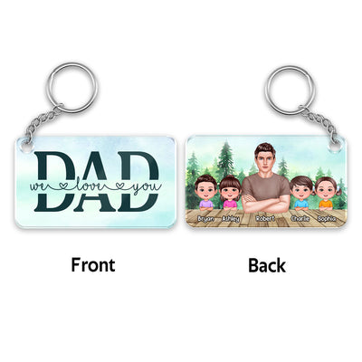 Real Man Dad And Kids Crossed Arms Forest Personalized Acrylic Keychain