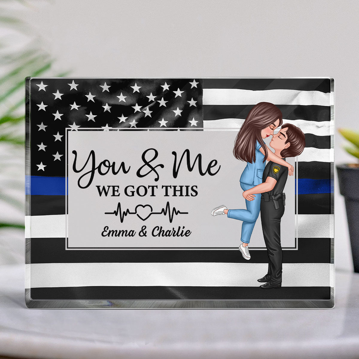 Hero Couple Patriotic USA Flag Personalized Acrylic Block Plaque, Anniversary  Gift For Him, For Her