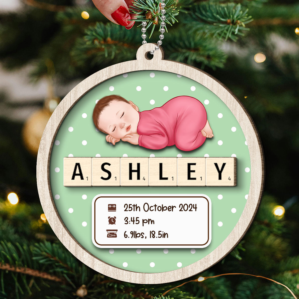 Baby Stats First Christmas Christmas Decor Personalized 2-Layer Wooden Ornament