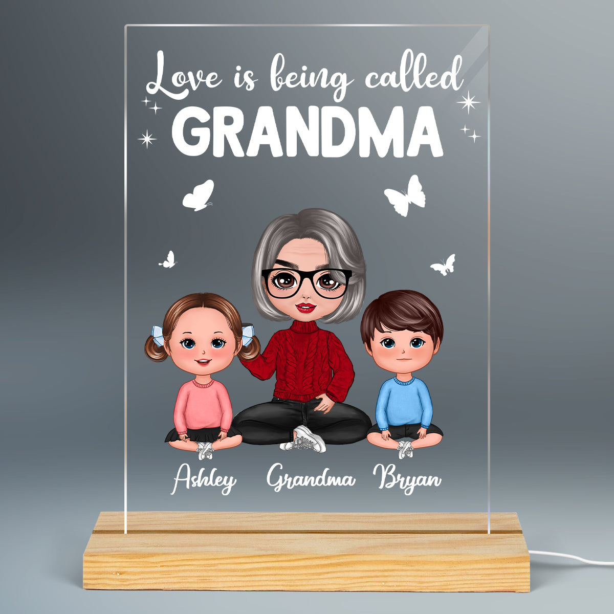 Love Is Being Called Doll Grandma And Grandkids Personalized Rectangle Acrylic Plaque LED Lamp Night Light