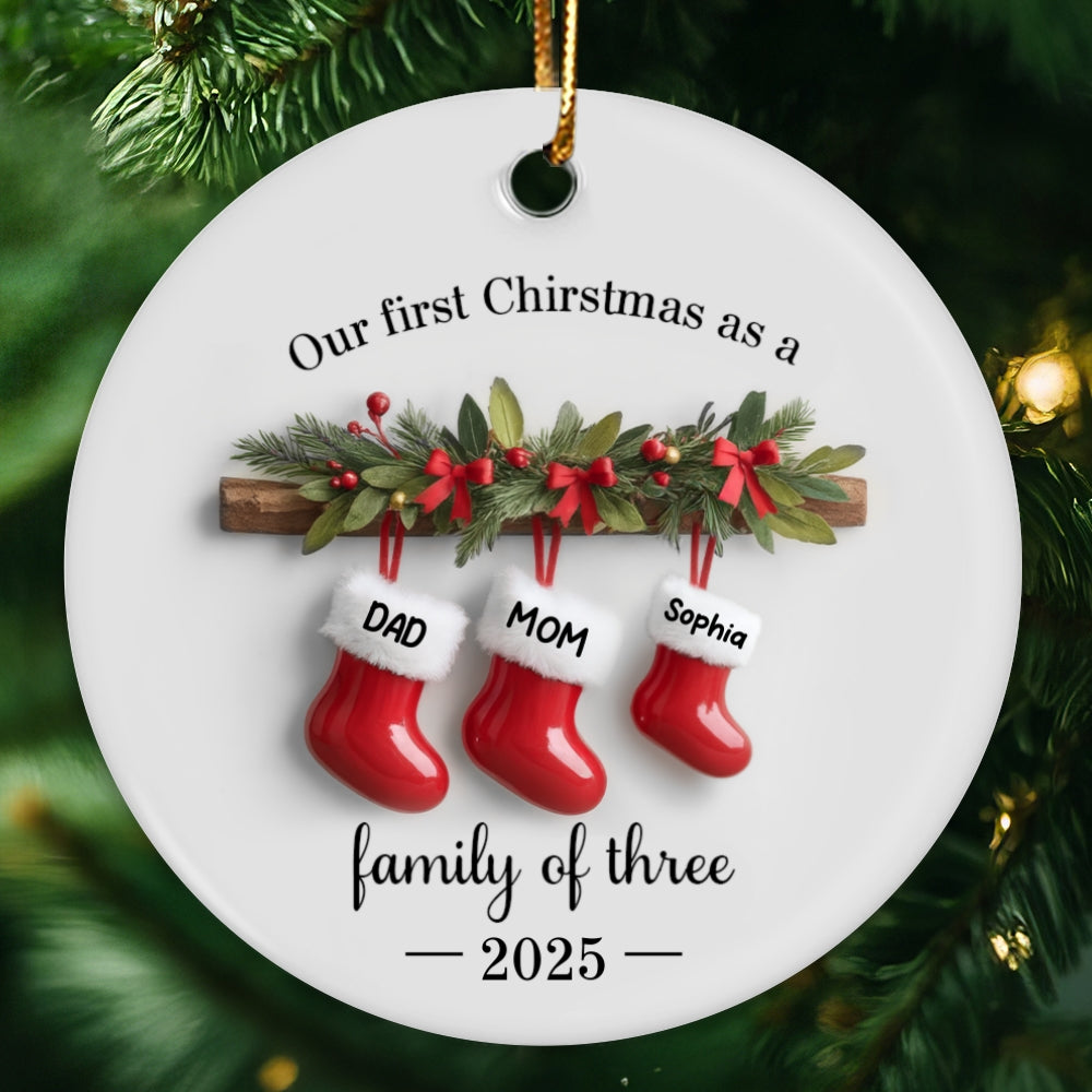Family Christmas Stockings 3D Effect - Personalized Ceramic Ornament - Christmas Tree Decor For Family