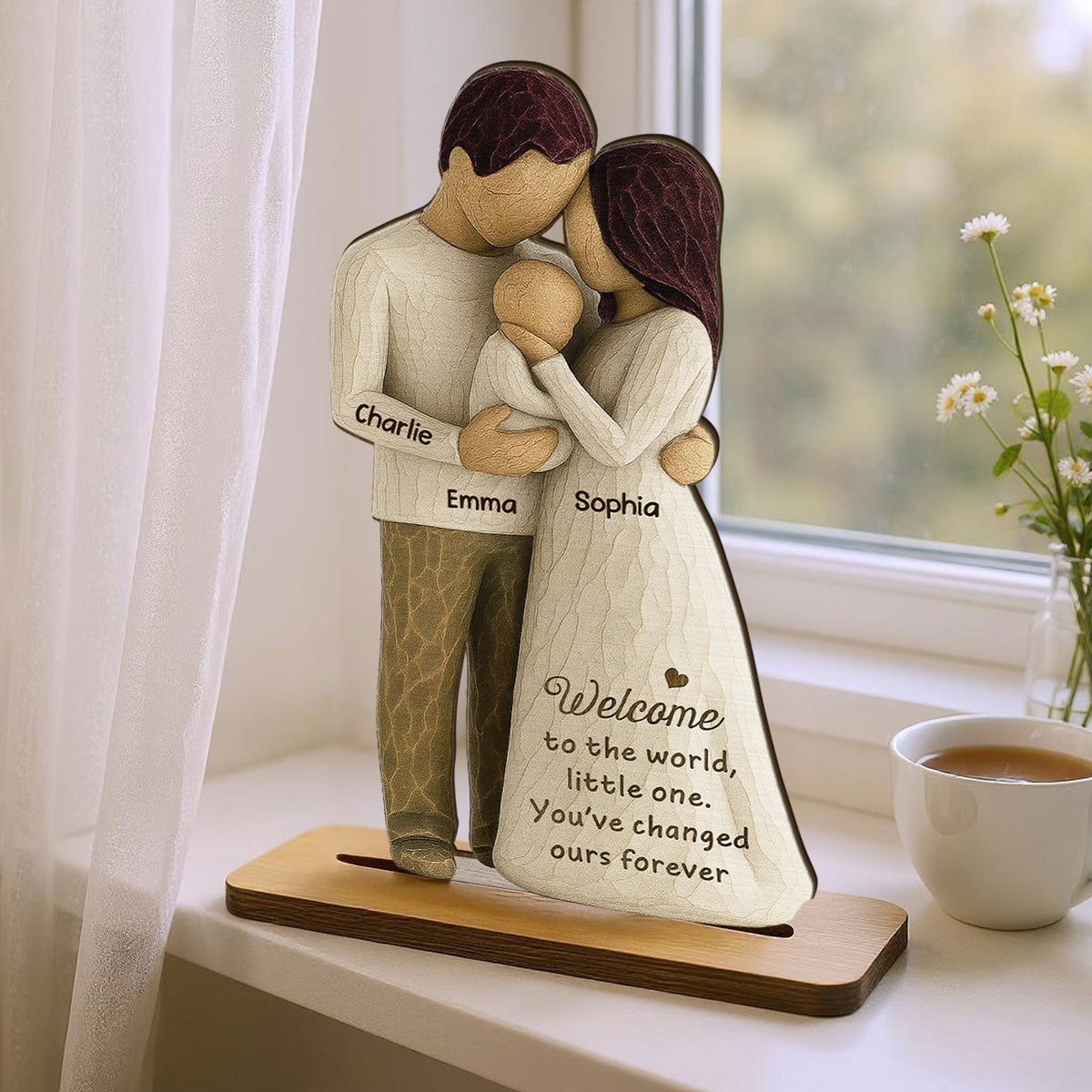 Welcome To The World First Time Parents Couple & Baby 3D Effect Personalized Standing Wooden Plaque, Gift For First Time Parents