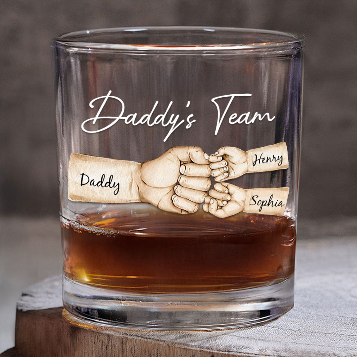 Daddy's Team Fist Bump Personalized Wine Glass, Father's Day Gift For Dad, Gift for Husband, Gift for Grandpa