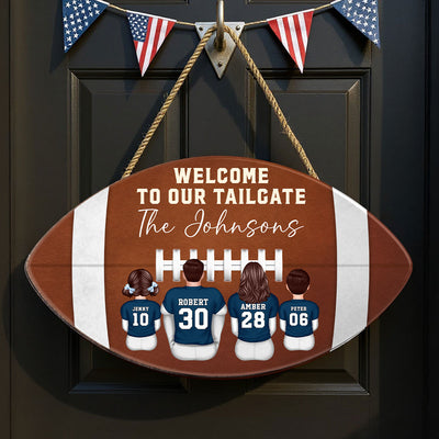 Welcome To Our Tailgate Football Family Decor Personalized Wooden Sign