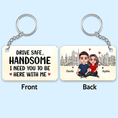 Couple Sitting Embracing Outline Background Personalized Acrylic Keychain