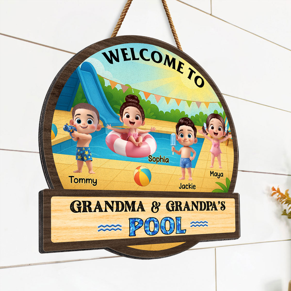 Welcome to Grandma & Grandpa's Pool Personalized Wood Sign, Grandkids Pool Summer Welcome Sign